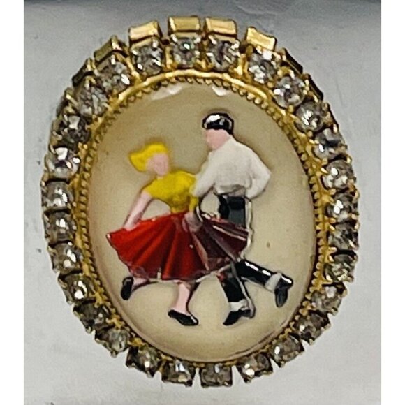 VTG Chrome 3"x2" Enamel Square Dancer Rhinestones BELT BUCKLE for 1.5" Belt USA - Picture 2 of 3